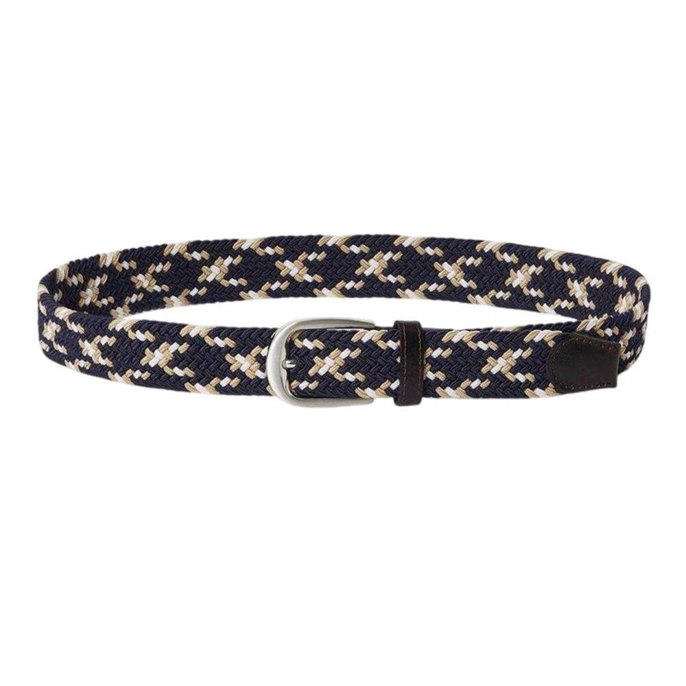 Osprey Mens Sam Woven Leather Belt / Navy/Beige
